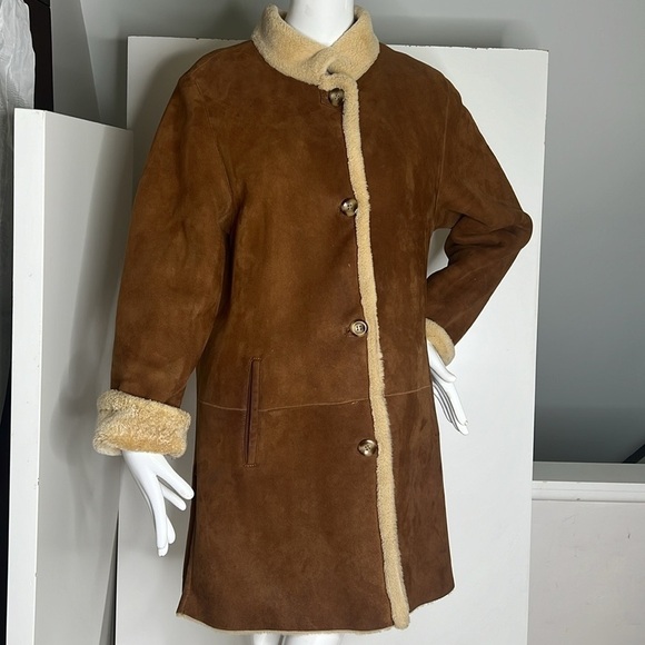 Jackets & Blazers - Natural Real Shearling Size 10-12 Lightweight Front Button Stand Collar Coat